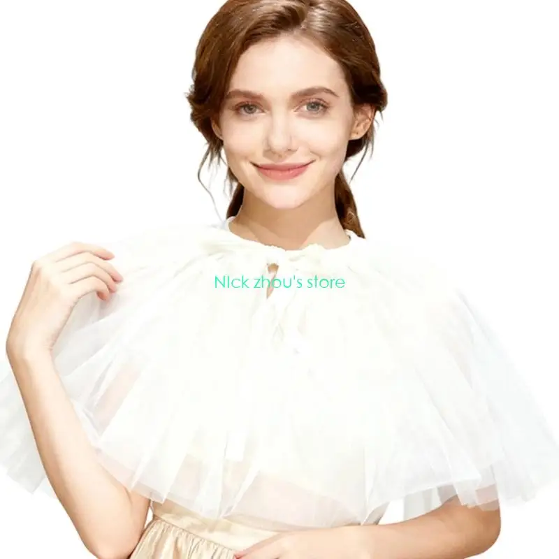 E15E زي تنكري قابل للفصل شال زفاف تول داكن تصميم مرن نسيج شبكي متجدد الهواء إكسسوار العروس