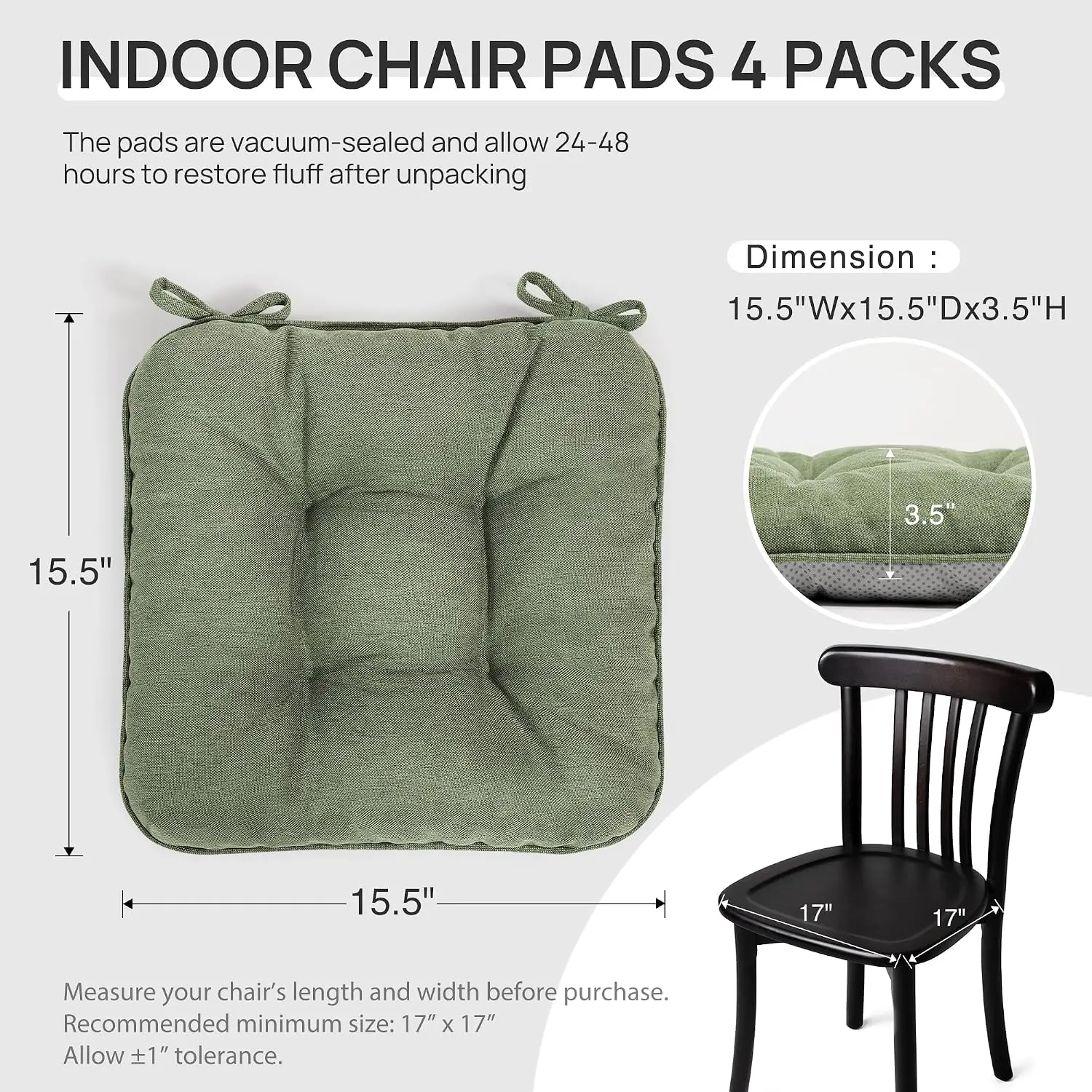 Memory Foam Chair Cushions Set of 4, 15.5