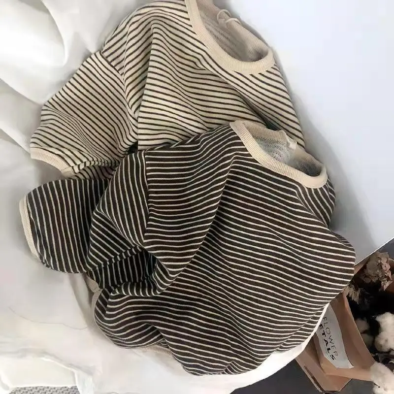 

Spring/Fall Children's Striped Long-Sleeve T-Shirt Toddler Girls' Loose-Fit Hem Top Baby Boy Casual Fashionable Kids' Top