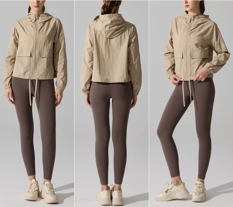 VITALINOVO Leichte Regenjacke für Damen, wasserdicht, durchgehender Reißverschluss, langärmelig, Sportjacke mit Kapuze, Windjacke zum Wandern – Detail 10