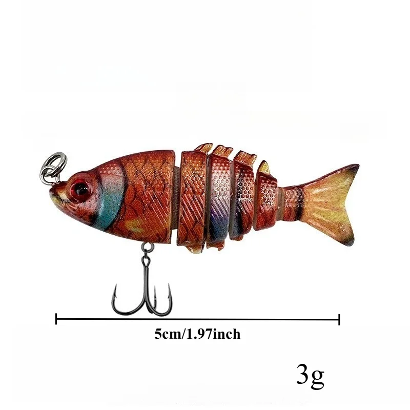 BILLINGS 1pcs Micro-Realistic Multi-Segment Lure 5cm/3g 6-Segment Bionic Lure with Sharp Triple Hooks  Practical Fishing Lures