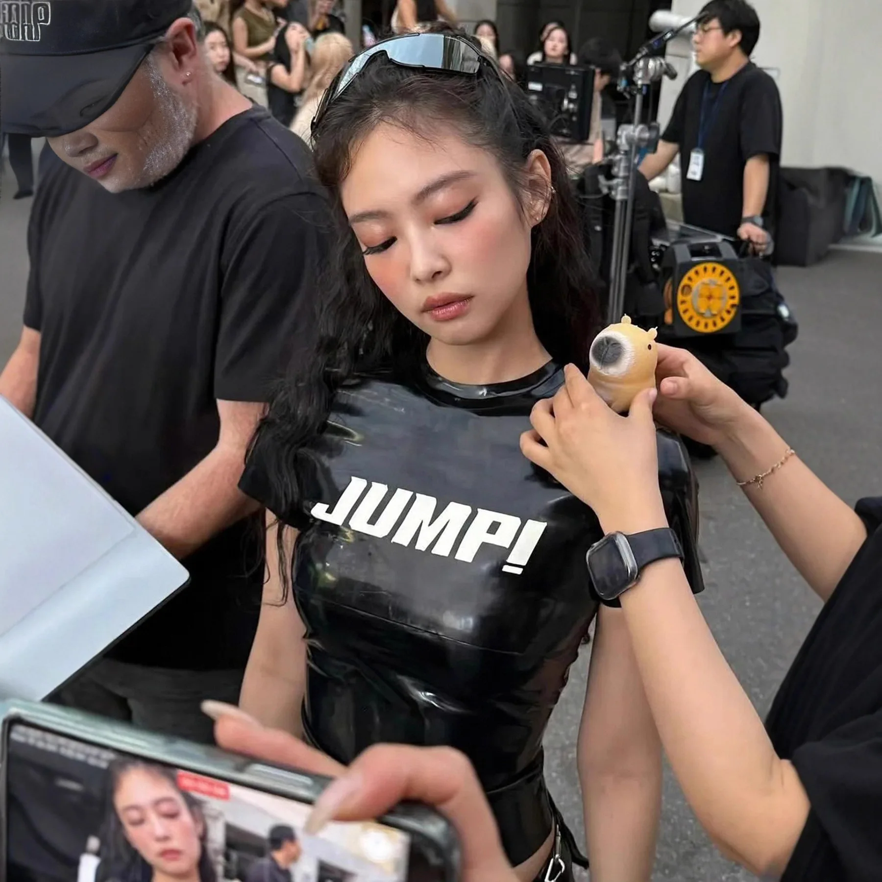 

PU Leather round Ne ort Sve T-irt Letter Print Sexy Slim Fit Women's Faion Trendy Streetwear Sle Top