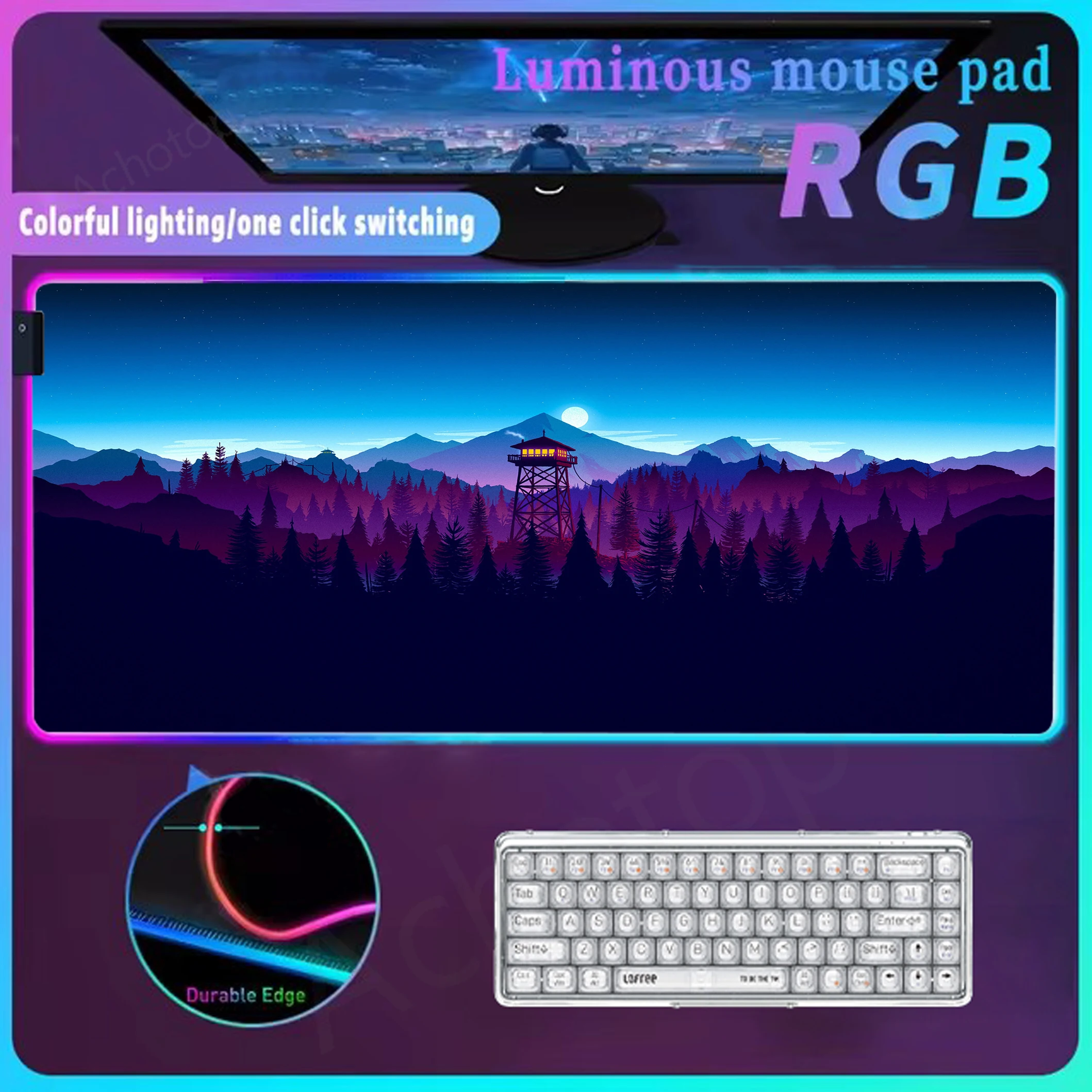 Firewatch Forest Mouse Pad Rgb Pc Keyboard Mat LED Light Gaming Mousepad Luminous Mouse Mat Glow Personality Table Carpet