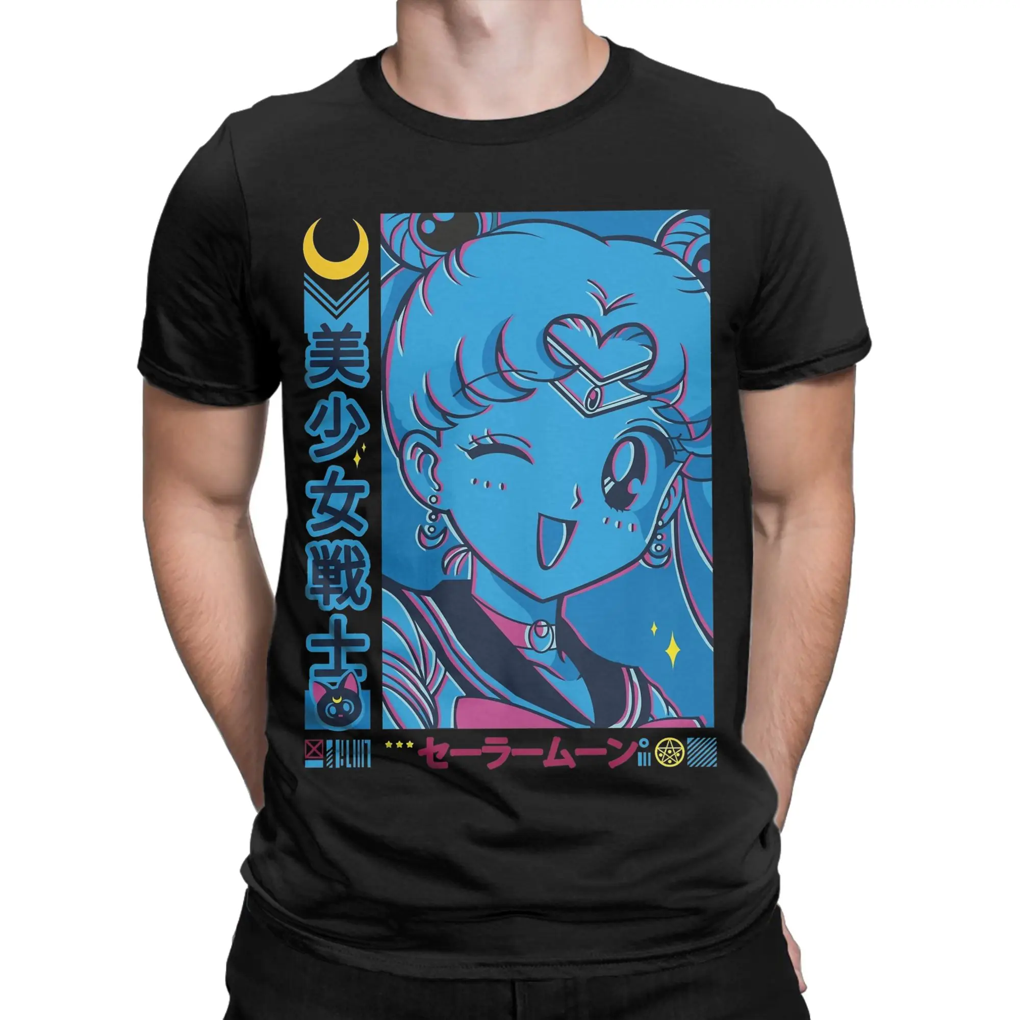 Men T-Shirt Sailors Moons Crazy Cotton Tees Short Sleeve T Shirt Crew Neck Tops Printed