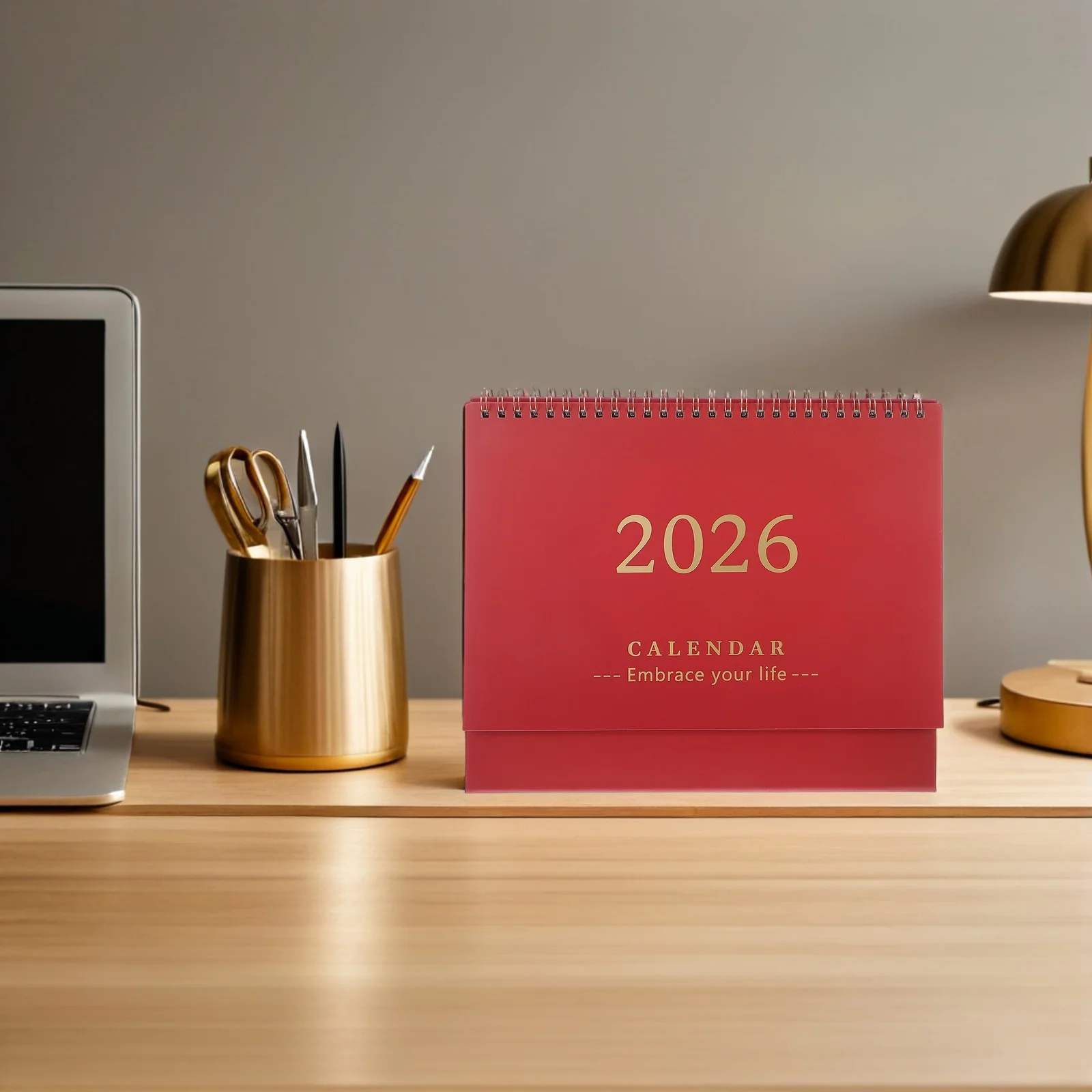 2026 Desk Calendar Red Minimalist Daily Flip Planner Thick Paper Coil Binding Standing Table Calendar For Office Home 2026 Daily
