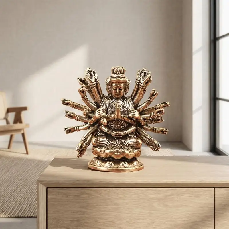 Thousand-Hand Bodhisattva  Statue Antique Brass Religious Figure for Home Decor  Temple Spiritual Meditation Room