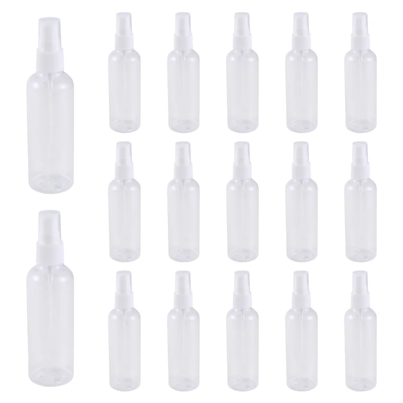 50 Uds. Atomizador de Perfume de plástico transparente de 100 Ml pequeño Mini botella vacía recargable con pulverizador juego de botellas de viaje