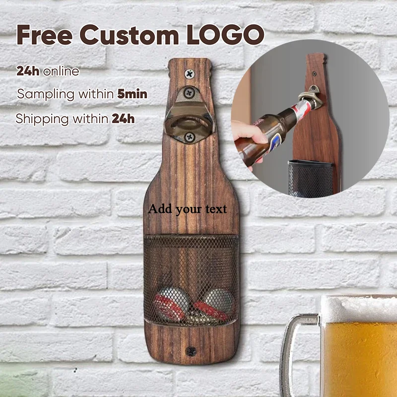 Abridor de botellas de pared personalizado gratis, sacacorchos, dispositivo para el hogar, cocina, cosas útiles, abridor de botellas de madera fresco, lata de vino, decoración del hogar
