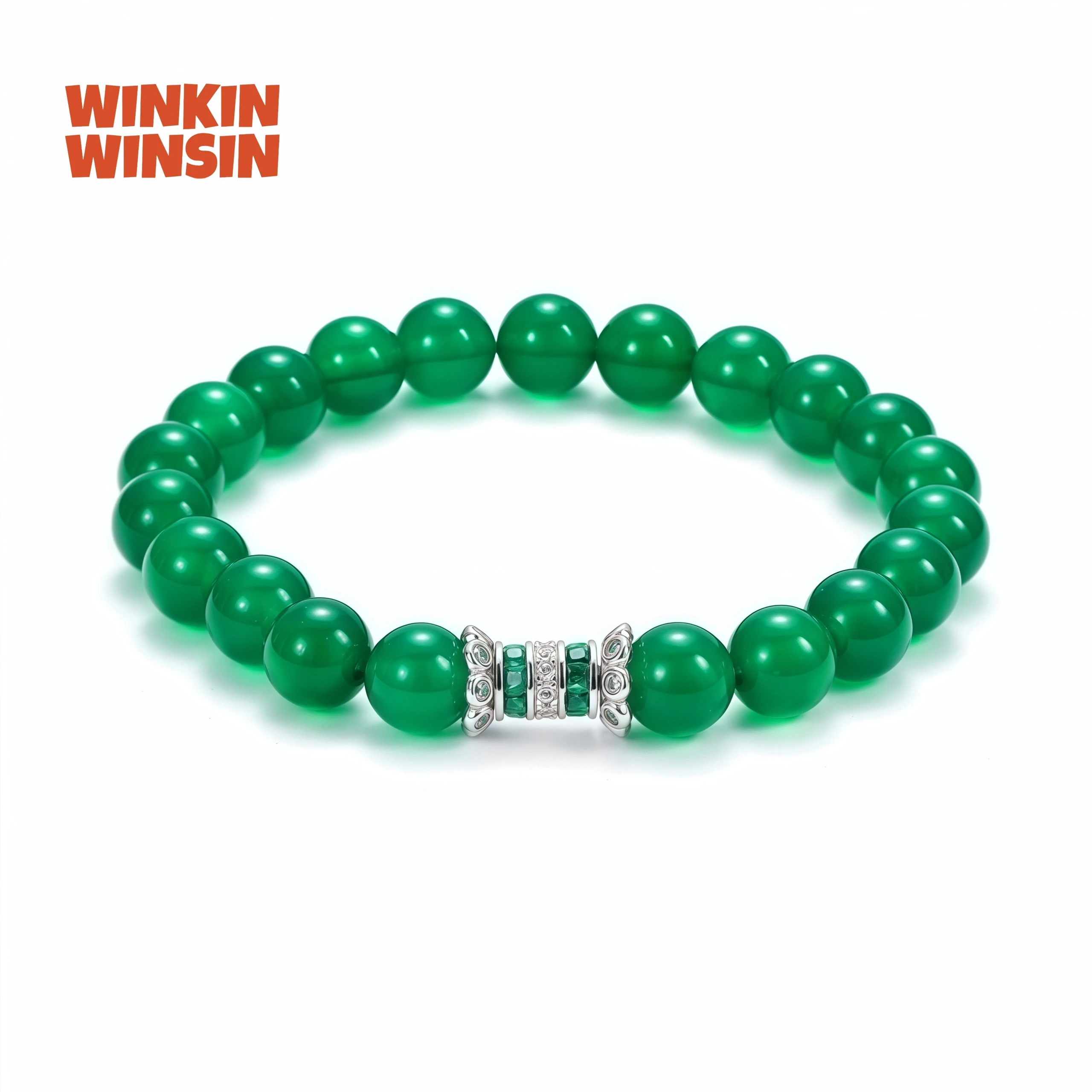 

WINKIN WINSIN Brand MST High Quality S925 Pure Silver Inlaid High Carbon Diamond Bracelet For Women Green Agate Bracelet Jewelry