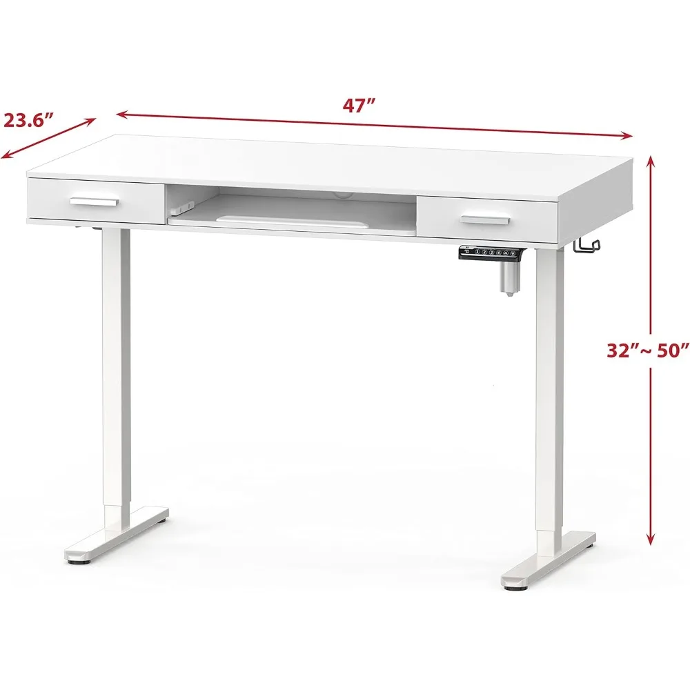 48-Inch Electric Height Adjustable Desk with Keyboard Tray and Two Drawers