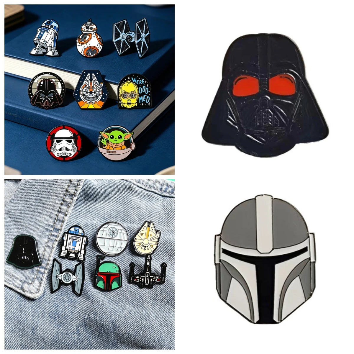4/7/8piece set of classic sci-fi movie brooch Black Knight R2D2 spaceship robot badge Personalized New StarWars Peripheral Badge