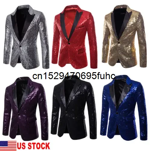 Men Sequins Blazer Designs Plus Size 2XL Black Velvet Gold Sequined Suit Jacket DJ Club Stage Party Wedding Clothes