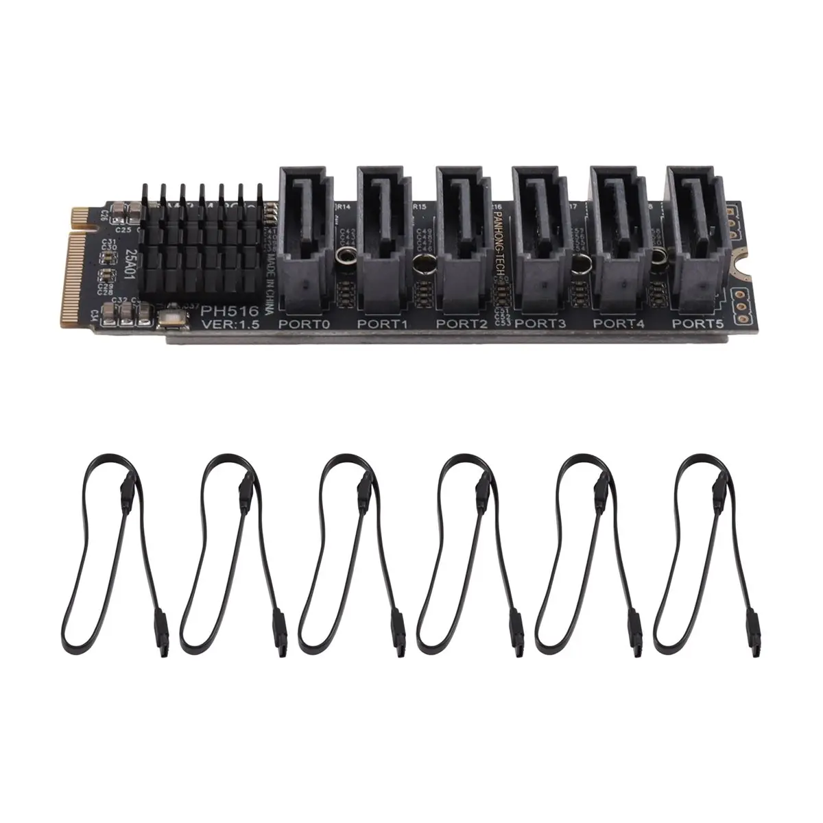 M.2 to SATA 3.0 Riser Card 6 Port M.2 NVME to SATA3.0 Converter with 5xSATA 3.0 Cable for NVME to SATA SSD Adapter Card