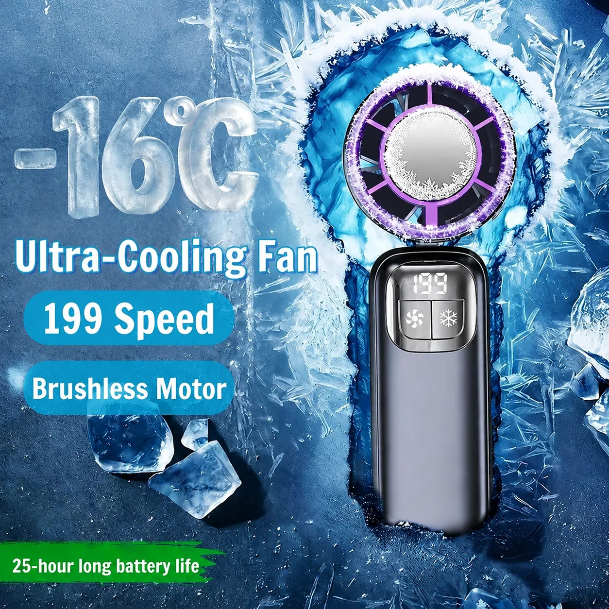 Handheld Fan Cooling Ice Cooler Rechargeable USB Brushless Motor 199 High Speed Turbo Jet Fan for Outdoor Travel Office