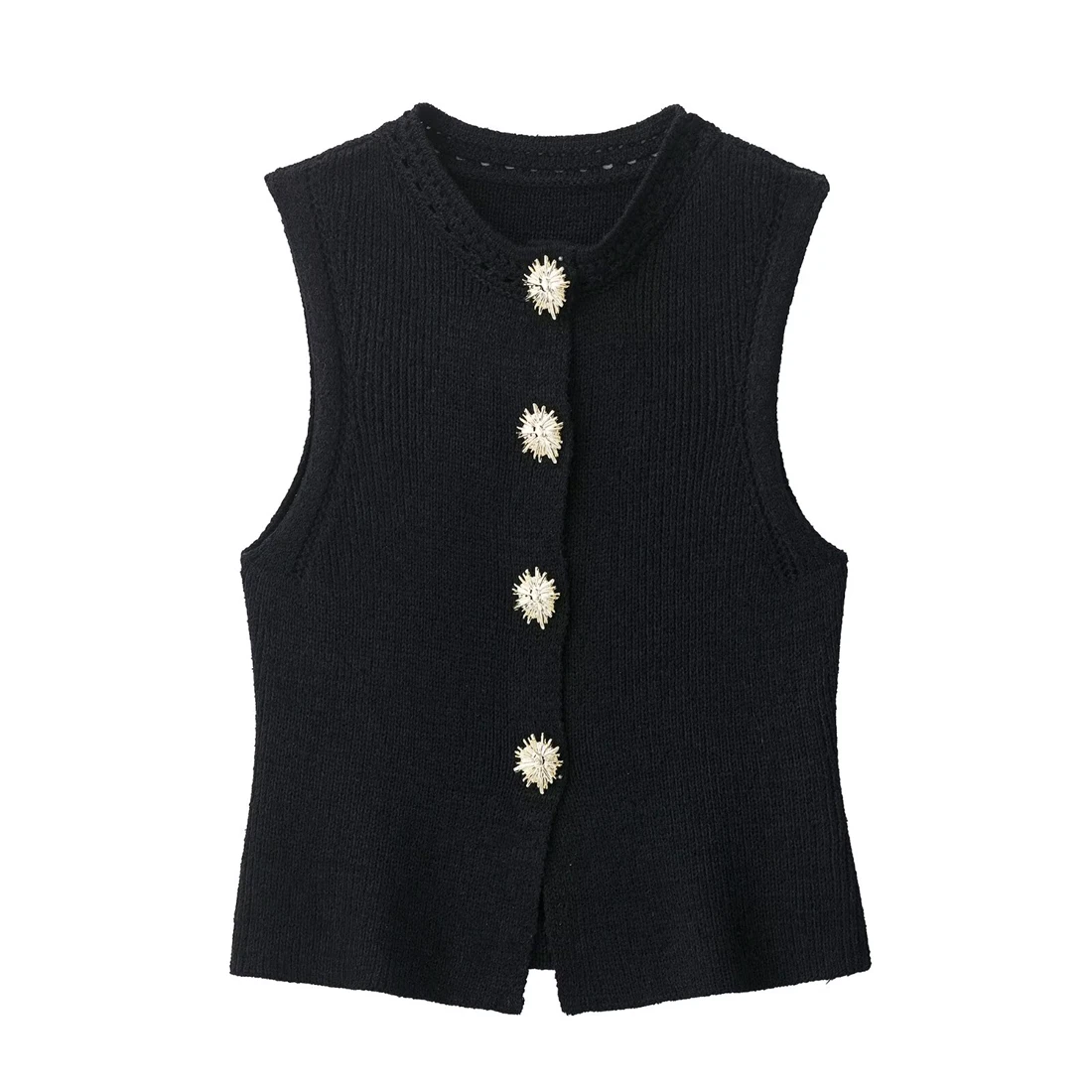 

2025 Gold Button Embellished Knit Tops for Women New Fashion Two Colors Available Women's Knitwear