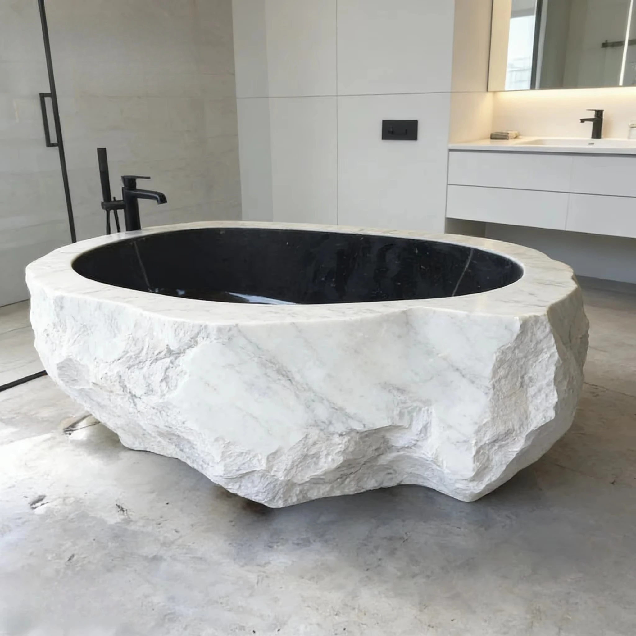 China Factory Wholesale Freestanding River Stone Bathtub Marble Bathroom Black Natural Stone Bathtub for Sale