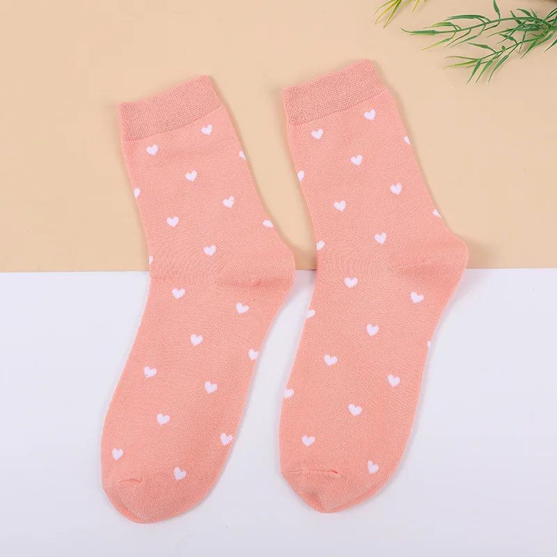 Casual Breathable Cute Socks Women Cotton Solid Color Fashion Heart Lady Harajuku Kawaii