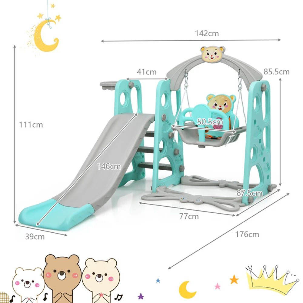 Toddler Climber and Swing Set, Playset de slides liso, material seguro, base estável, 3 em 1