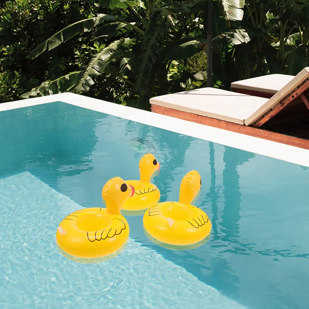 4pcs Drink Floating Cup Pad PVC Water Cup Holder Duck Shape Bathtub Accessories Home Inflatable Drink Holder Decor