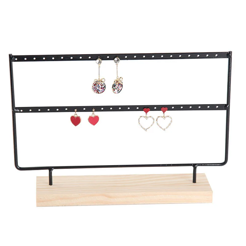 Metal Earring Display Stand White Black Iron Wood Base Jewerly Storage Organizer Home and Store Decor Hanging Rack