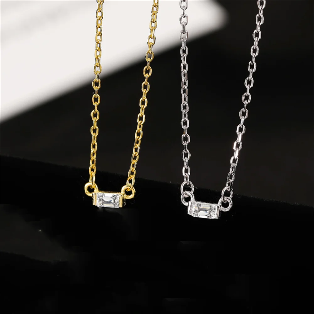 

Korean Women's Single Diamond Necklace, S925 Silver, Square Zircon Simple Light Luxury High-End Niche Collarbone Chain Accessory