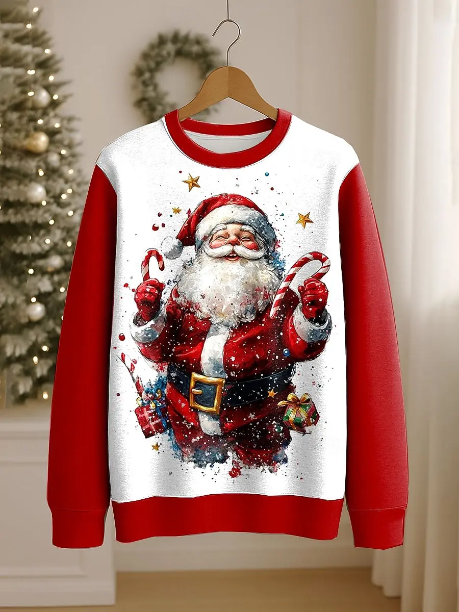 

Men's Women's Chritsmas Theme O-Neck Sweatshirts 3D Printed Santa Clause Graphic Long Sleeve Clothes Fashion Casual Festival Top