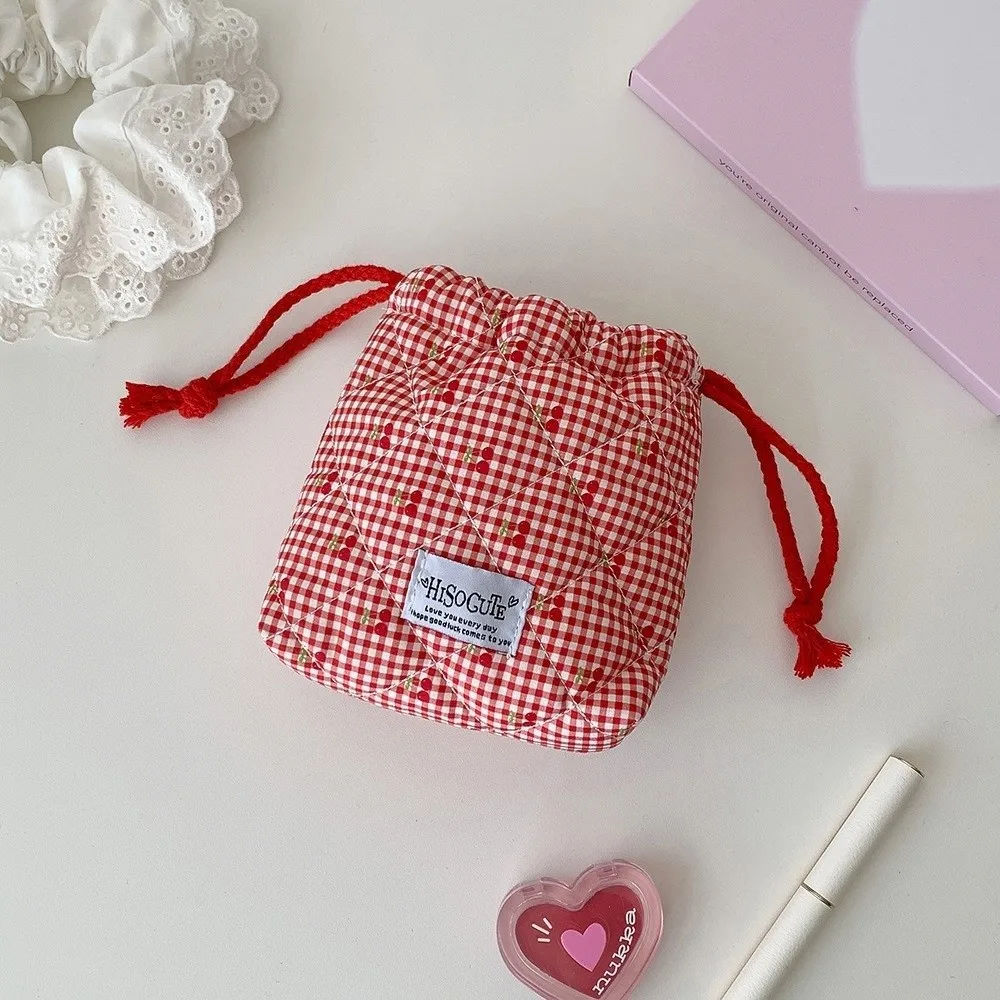 Portable Cherry Drawstring Pouch Multi-purpose Large Capacity Cosmetic Bag Women Wallets