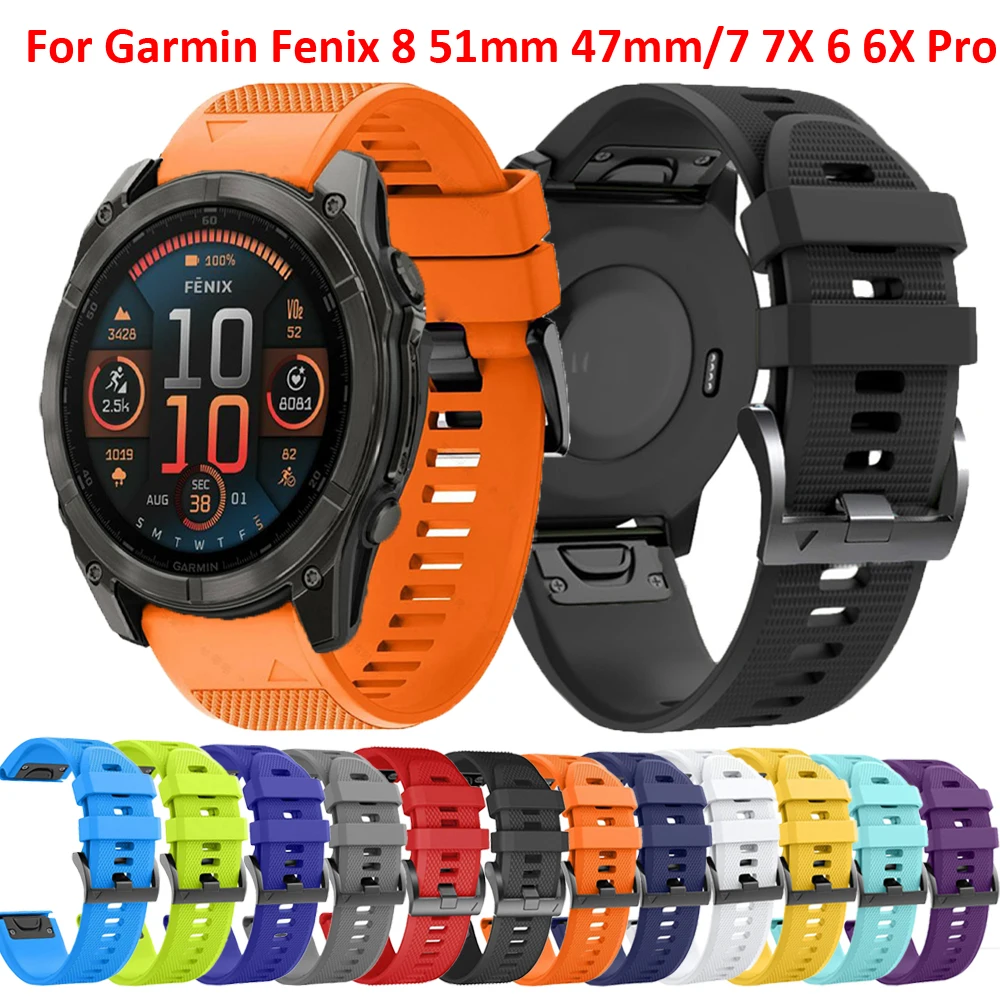 Ремешок из мягкого силикона для наручных часов Garmin Fenix 8 51 мм 47 мм/Fenix 7 7X Pro/Fenix 6 6X Pro/Fenix 5 5xplus/Fenix E