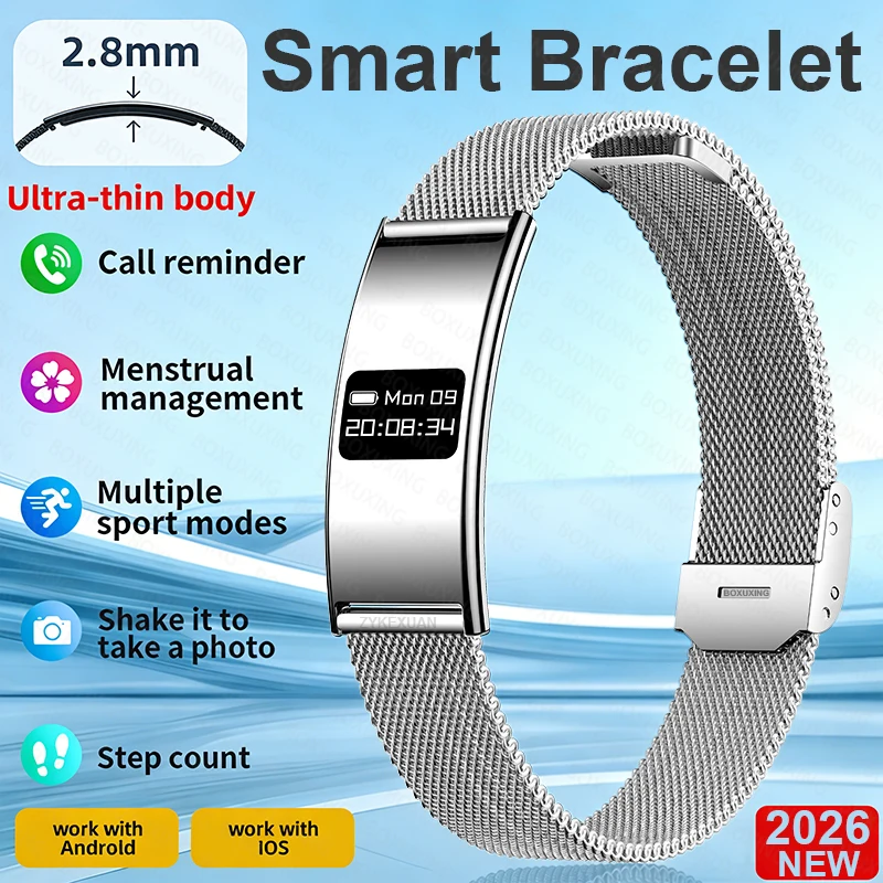 

2026New Fashion Sports Women Smart Bracelet Heart Rate Blood Oxygen Sleep Monitor IPX8 Waterproof Smartwatch Men For Android iOS
