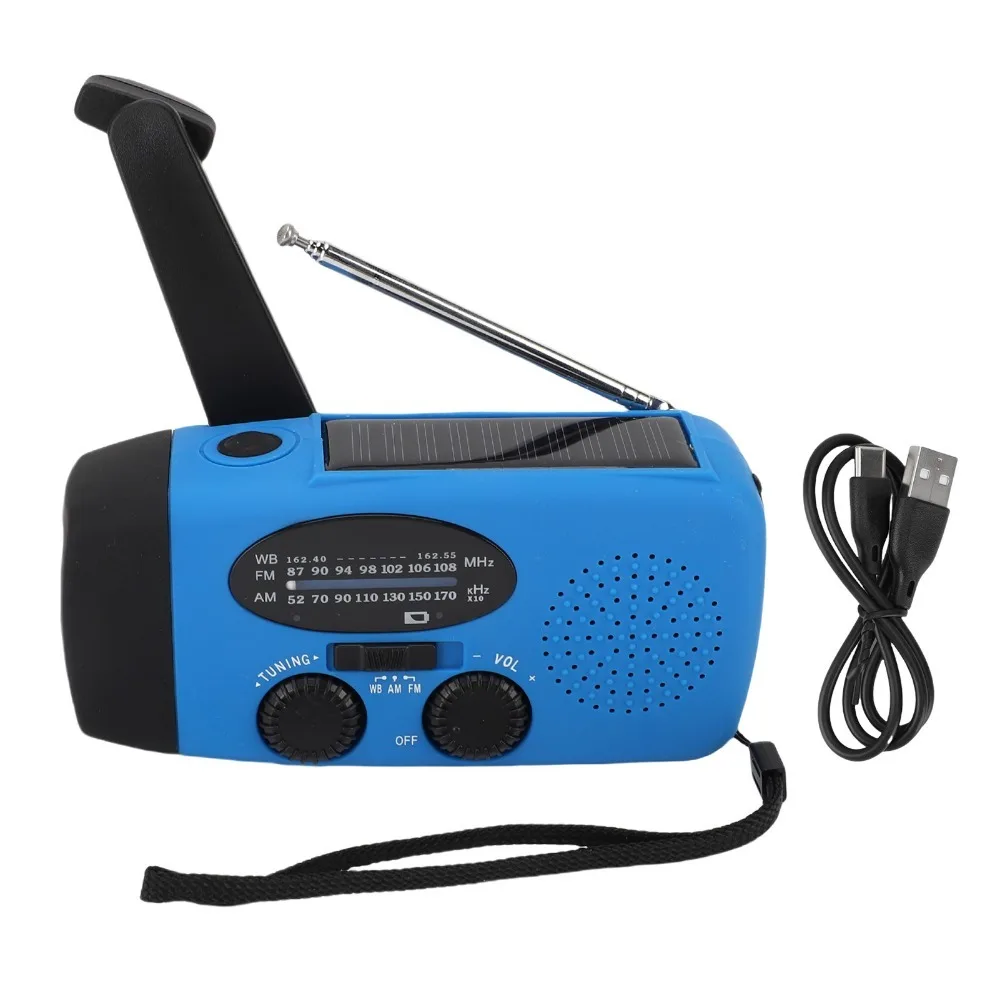 Multicolor Emergency Hand Crank Radio with 3 Lamp Hand Crank Operation Solar Powered Radio Solar Charging AM FM WB Bands