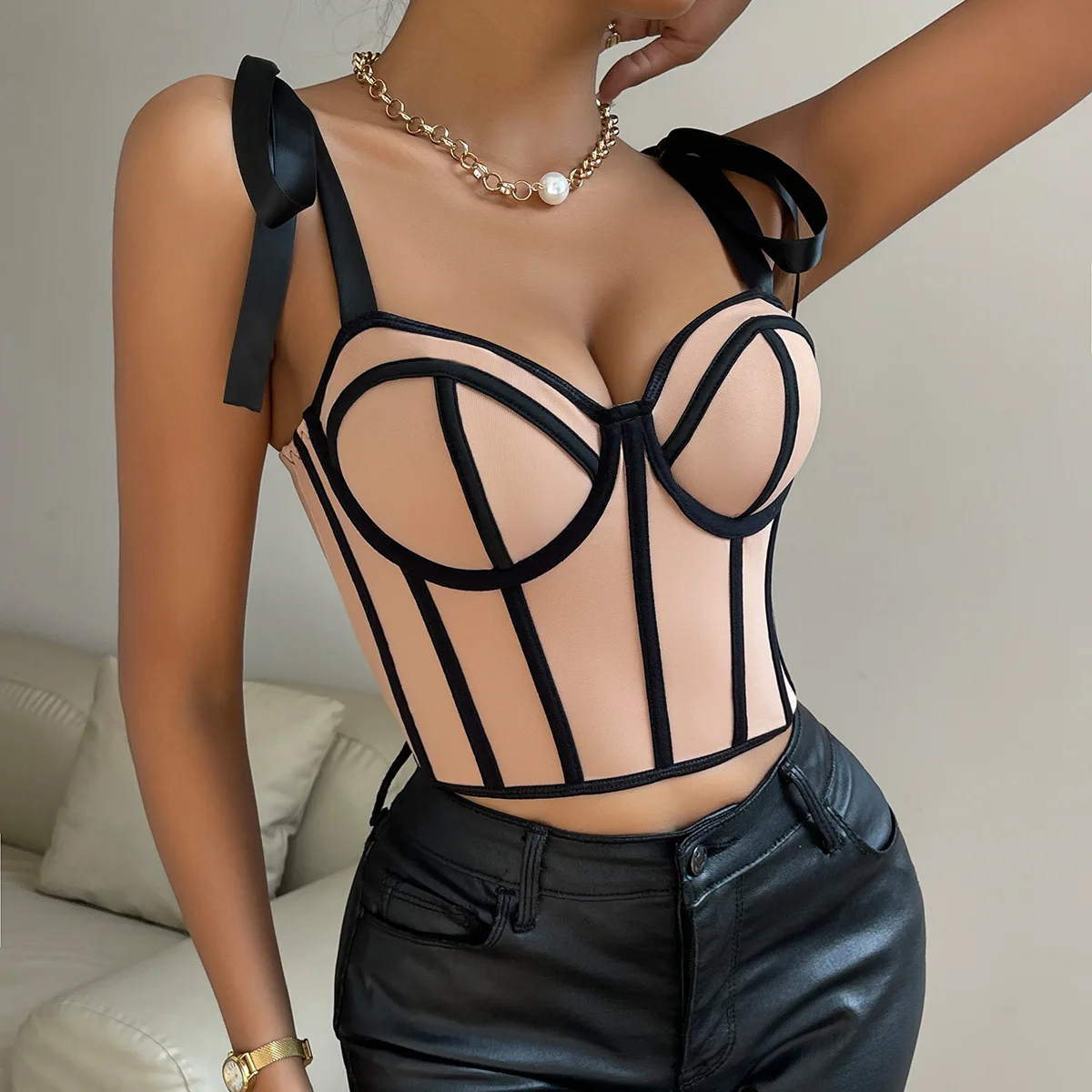 Womens Vintage Lace Up Open Back Boned Bustier Zip Back Corset Body Shaper Going Out Club Party Crop Top Lingerie Streetwear