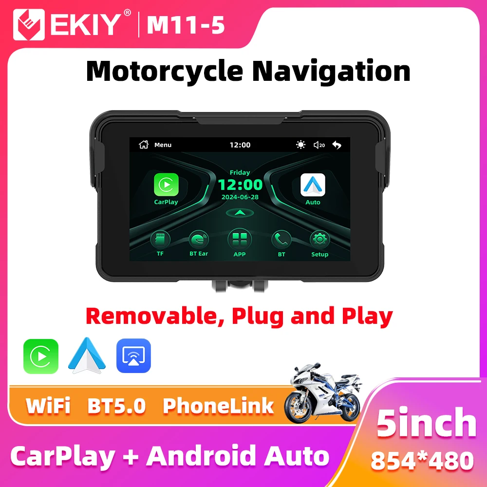 

EKIY Wireless CarPlay Moto Android Auto 5 inch Portable Digital Motorcycle Dashboard GPS Motorcycle Navigation Display Screen
