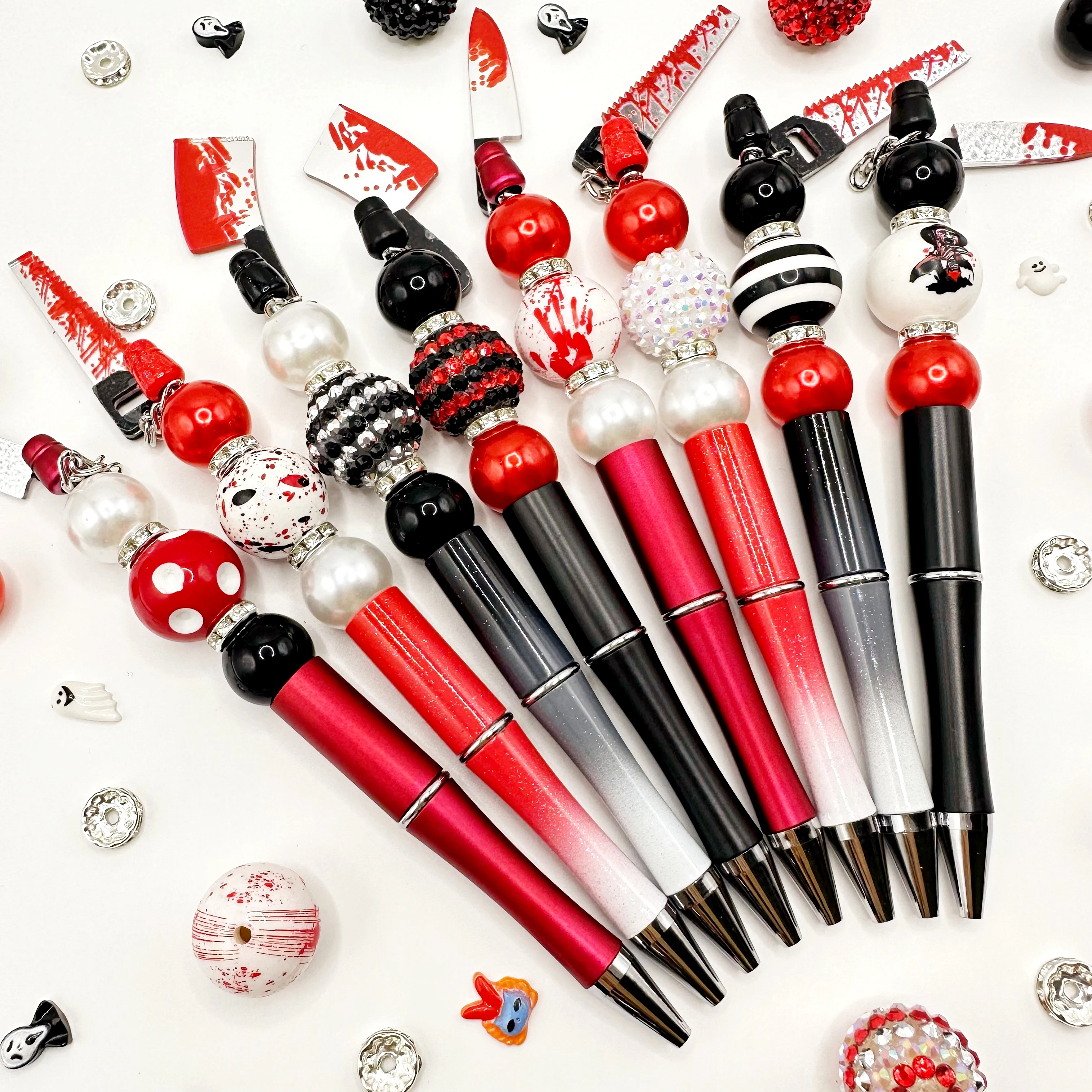 8 قطعة رذاذ الدم الأحمر الأسود الرعب الدم هالوين لتقوم بها بنفسك حبة قلم حبر جاف وخرز أكريليك ومعلقات سكين المطبخ الأحمر