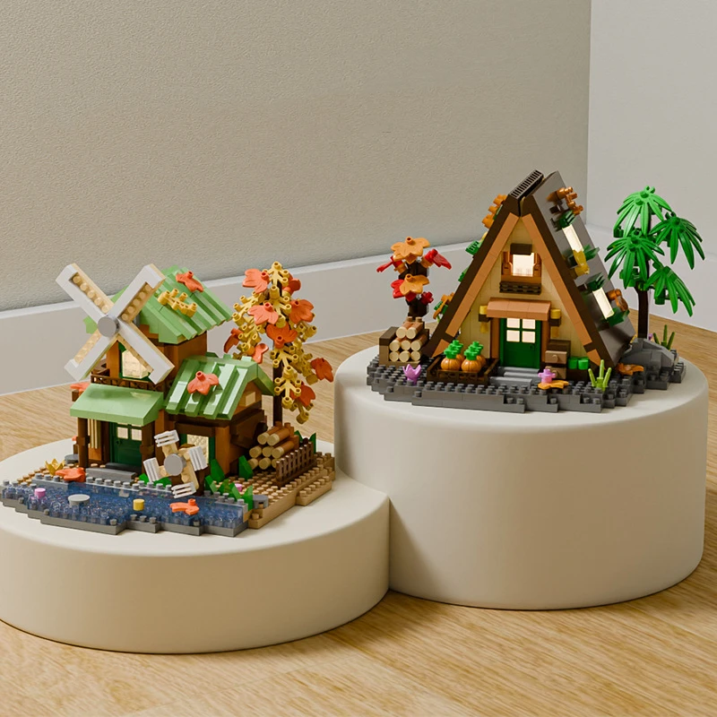 Creative street view building model building blocks forest tree house puzzle windmill tree house decoration toys