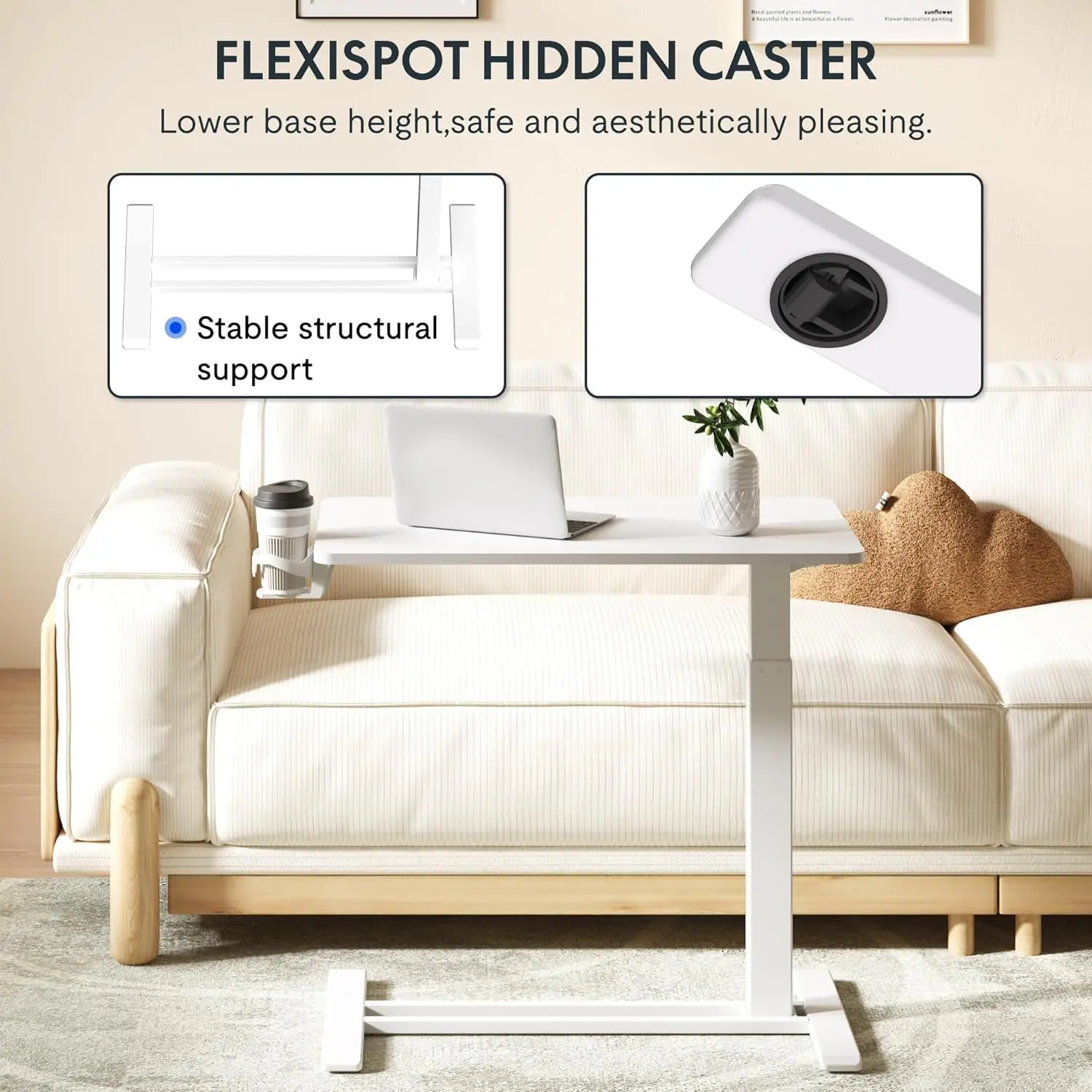 Flexispot Medical Adjustable Overbed Bedside Table With Wheels Pneumatic Mobile Standing Laptop Desk Rolling Computer Cart