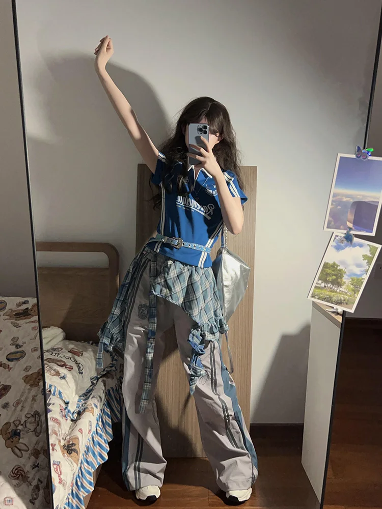 เสื้อยืดสไตล์อเมริกันย้อนยุค คอปกแบบสเวตเชิ้ต ลายทาง สำหรับผู้หญิง ใส่สบายช่วงฤดูร้อน ทรงสลิม หรือแบบยาว