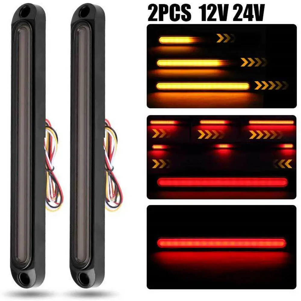 

10" Red&Amber Sequential Strobe Strip Lamp 30 LED Trailer Tail Light Bar Brake Stop Turn Signal Lights for Car Offroad Truck RV