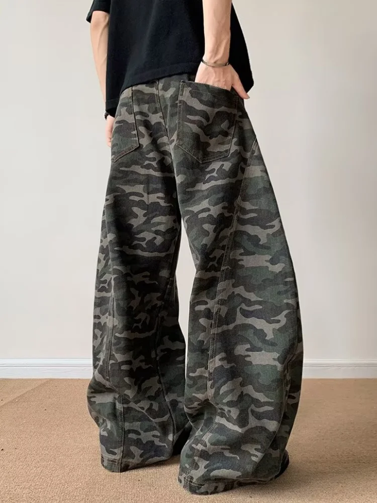 2025 American Retro Y2K Streetwear Camouflage Baggy New Jeans Pants For Men Clothing Straight Casual Long Trousers Moda Hombre