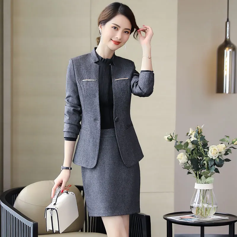 Traje de cuello alto estilo coreano, falda profesional elegante para hotel, ropa de trabajo formal para camarero y oficina, 8826