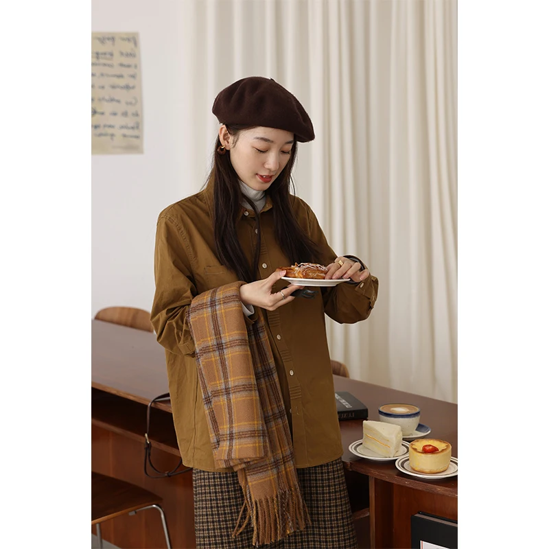 

Women's Design Sense Trapezoidal Collar Shirt Autumn Layering Inner Wear Vintage Single Wear Top Korean Style Long Sleeve Cotton