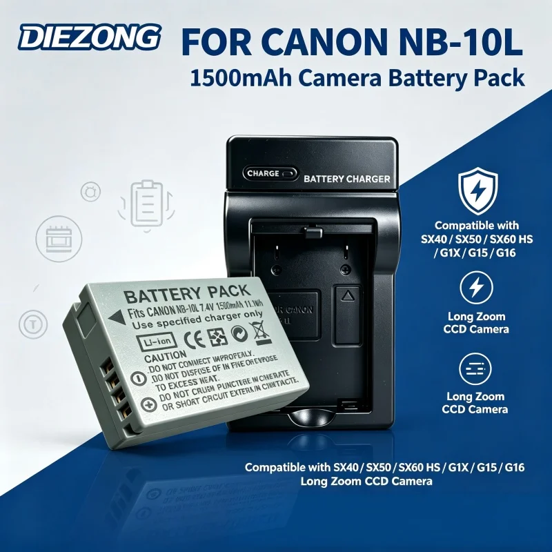Compatible NB‑10L Rechargeable Spare Battery for Canon SX40 HS SX50 HS SX60 HS G1X G15 G16 PowerShot Digital CCD Camera