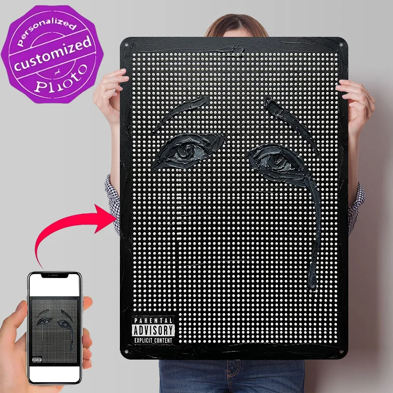 Abstract Face With Parental Advisory Label Metal Poster Perfect Gift for Fans Lovers Customized Wall Art Metal Sign for Decor