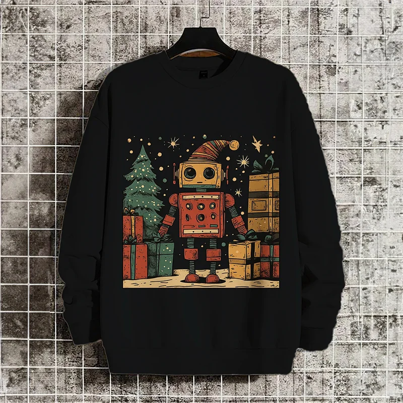 Merry Christmas Pattern Sweatshirts For Men Funny Robot 3D Printed Pullover Autumn Oversized O-Neck Hoodies Long Sleeves Tops