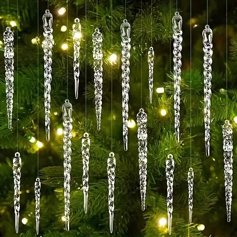 

12pcs Crystal Clear Christmas Tree Ornaments Icicle Decorations For Holiday & Navidad Party Decor 2026 New Year Home Decorations