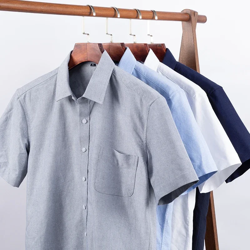 Oxford Men\'s Business Shirt Short-sleeved Pocket Large Size Suit Shirtclassic Classic White Blue Gray Navy Tees M-5XL