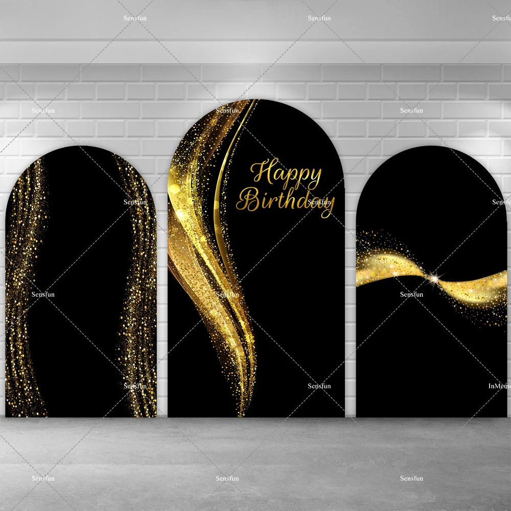 غطاء خلفية على شكل قوس خوخه لامع باللونين الأسود والذهبي للبالغين والرجال والنساء وخلفيات تصوير لحفلات أعياد الميلاد السعيدة