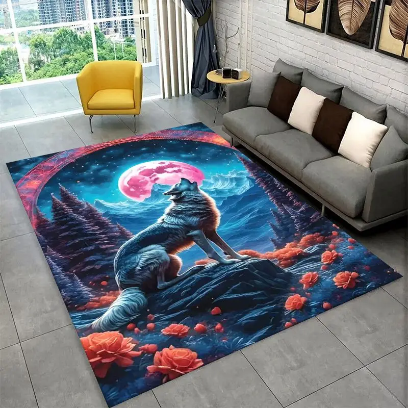 Fenrir Wolf Spirit Moon Dream Animal Large Area Rug Non-slip Carpet for Bedroom Living Room Sofa Doormat Home Decor Floor Mat