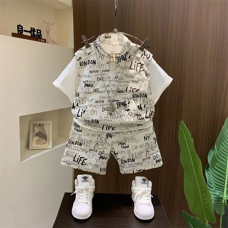 Boys' Summer Set New Street Explosion Korean Edition Children's Set Boys' Baby Internet Celebrity T-shirt Shorts Two Piece Set