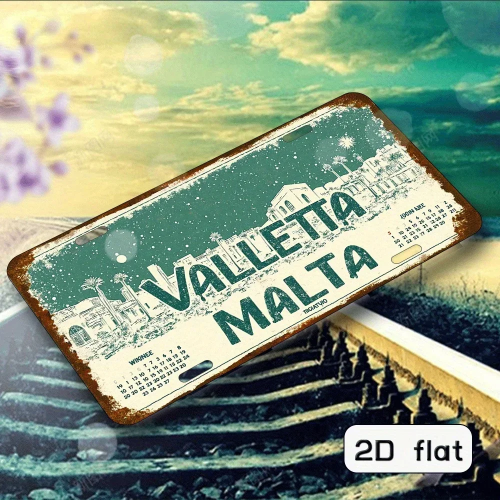 2D Flat- 1pc Retro Valletta, Malta Metal Sign-Wall Art with Country Green and White Design, Durable High Definition Print