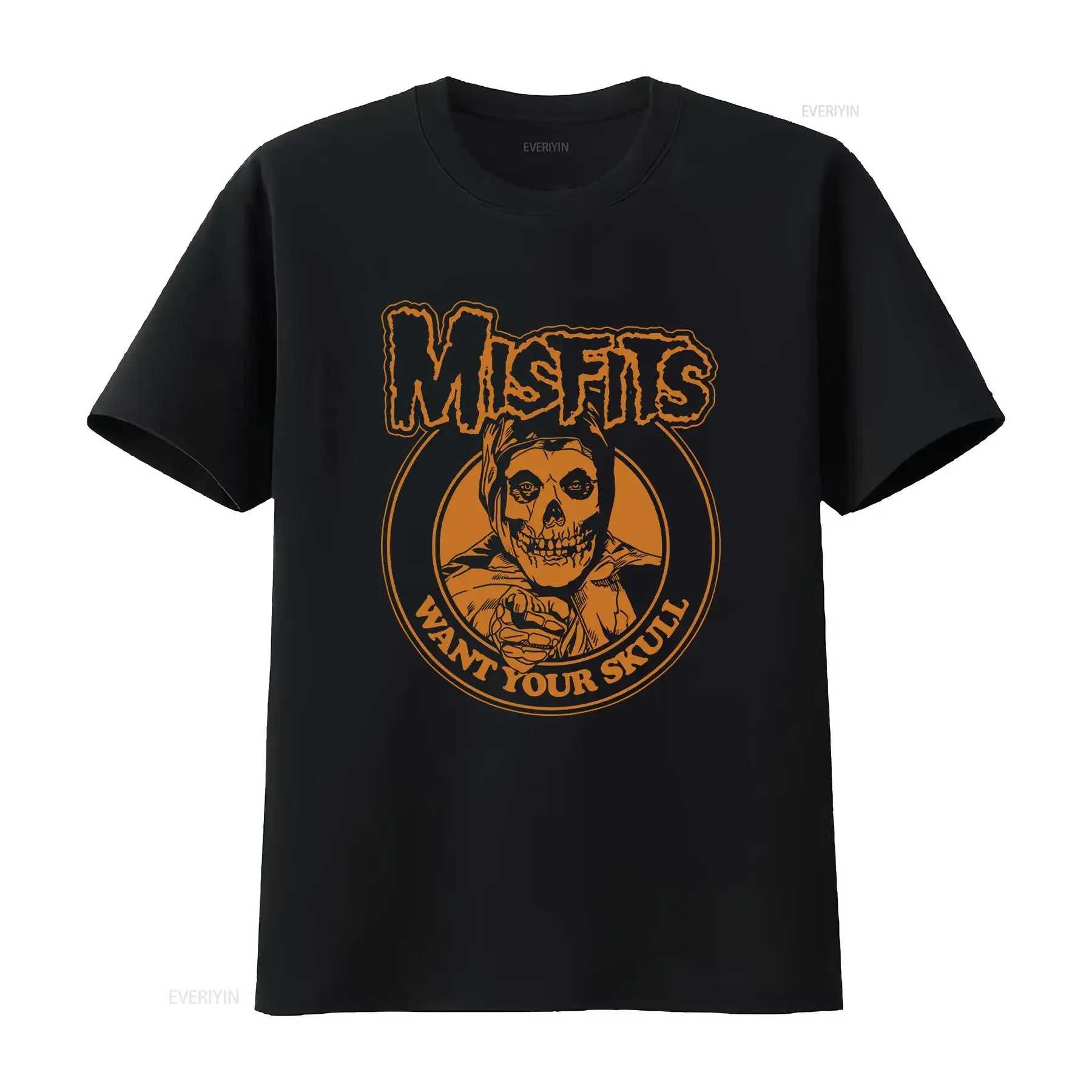 

Misfits Want Your Skull Черная футболка ОФИЦИАЛЬНАЯ винтажная стираная дизайнерская одежда Модная повседневная уличная одежда с растянутым рисунком